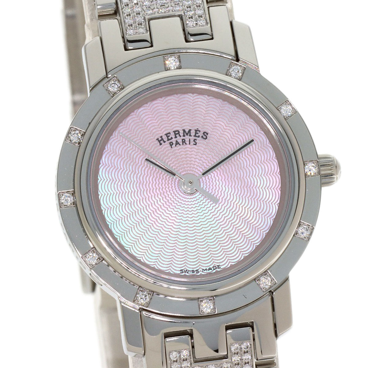 HERMES Clipper Nacre Belt Diamond Watches CL4.230 Stainless Steel/SSxDiamond Ladies