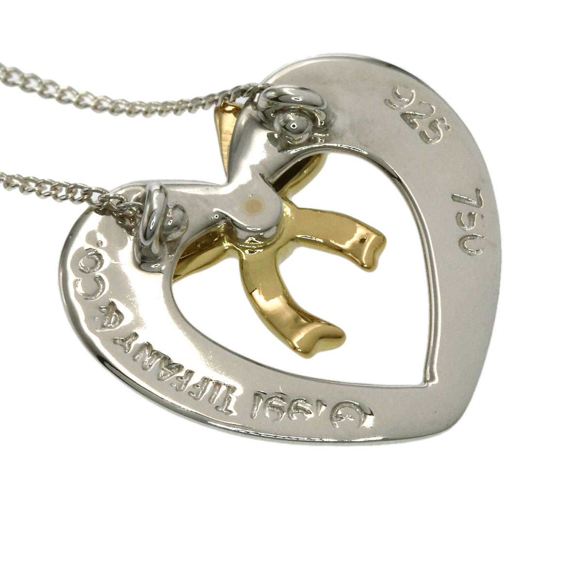 TIFFANY&Co. Heart ribbon Necklace Silver 18K Yellow GoldLadies [Used]