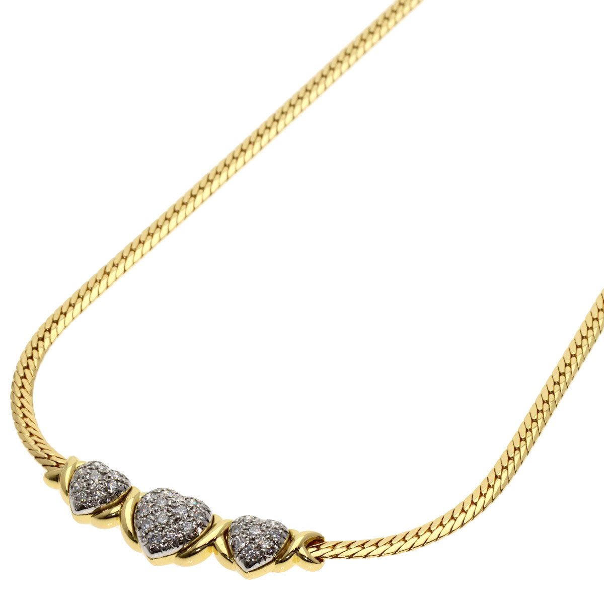 TASAKI Triple Heart Diamond Necklace K18 Yellow Gold PT900Ladies [Used]