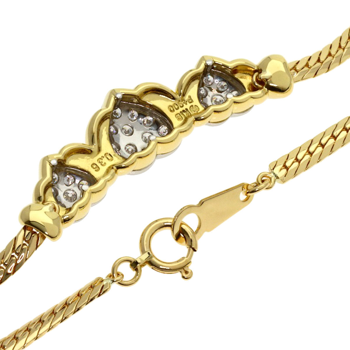 TASAKI Triple Heart Diamond Necklace K18 Yellow Gold PT900Ladies [Used]