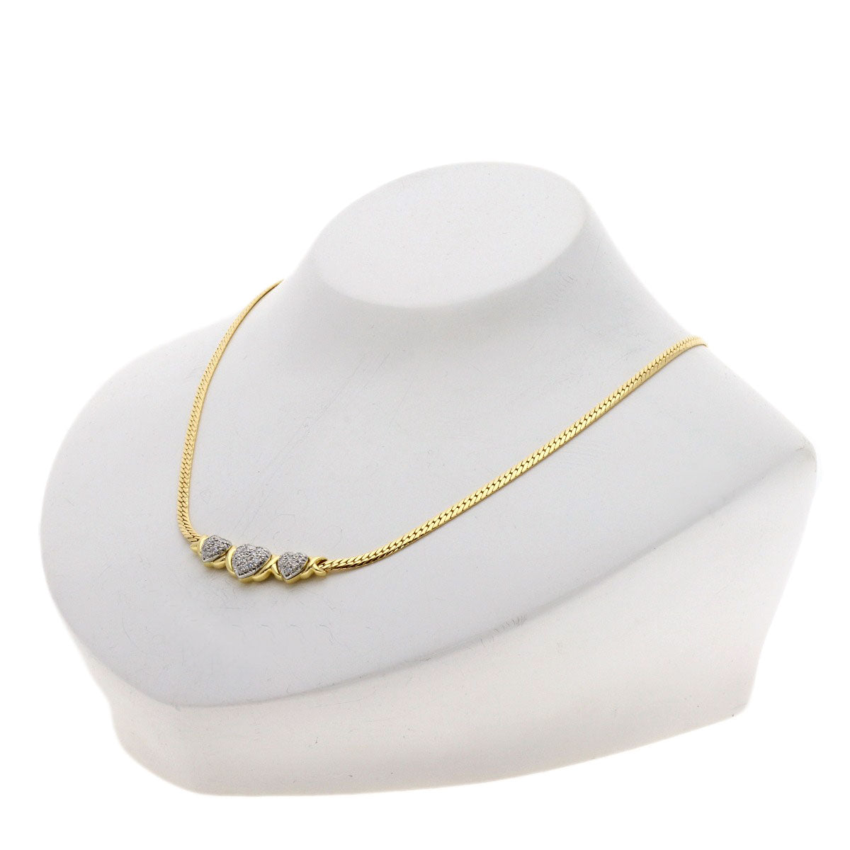 TASAKI Triple Heart Diamond Necklace K18 Yellow Gold PT900Ladies [Used]