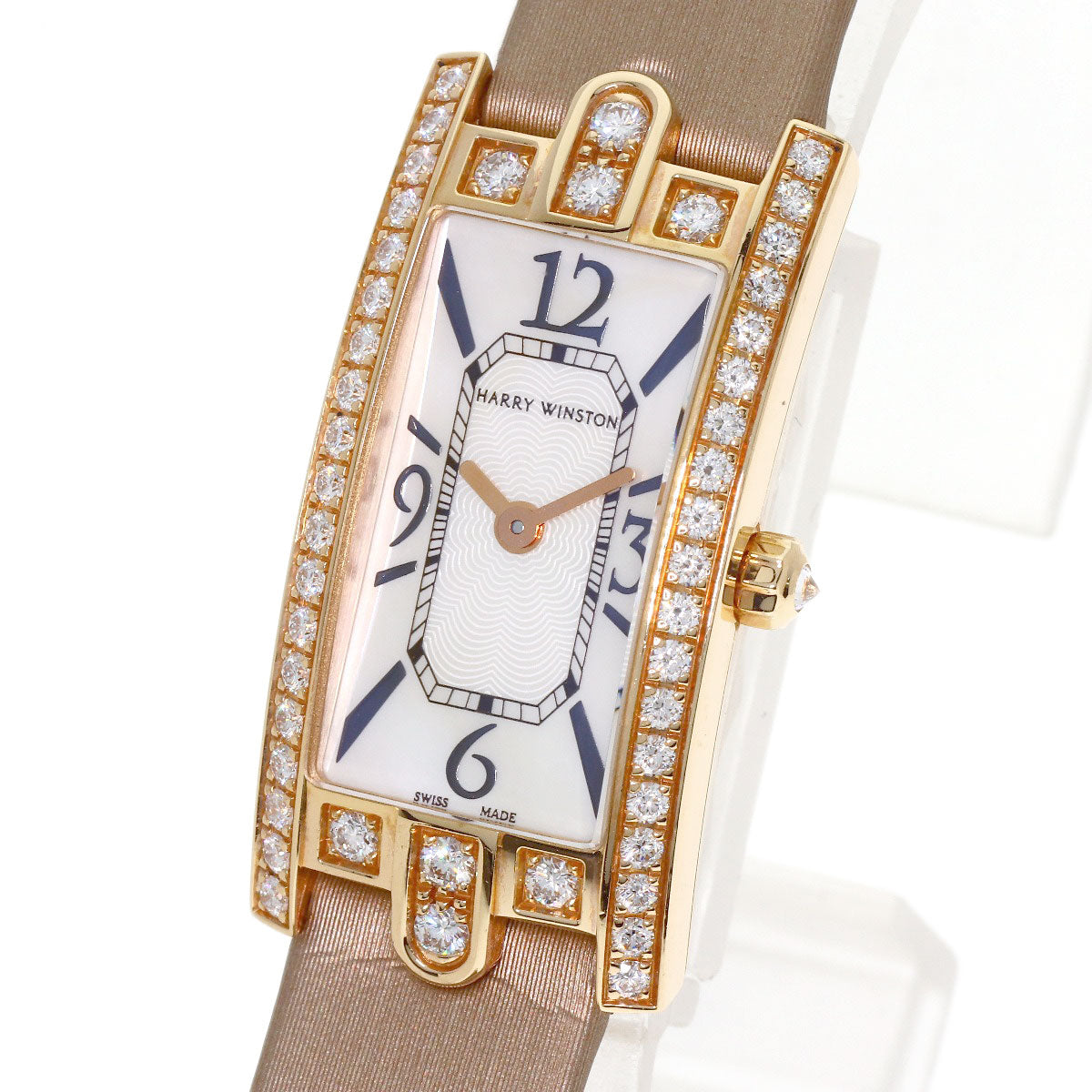 HARRY WINSTON Avenue C Mini Diamond Bezel Watches 332LQR K18 Pink Gold/Satin Ladies