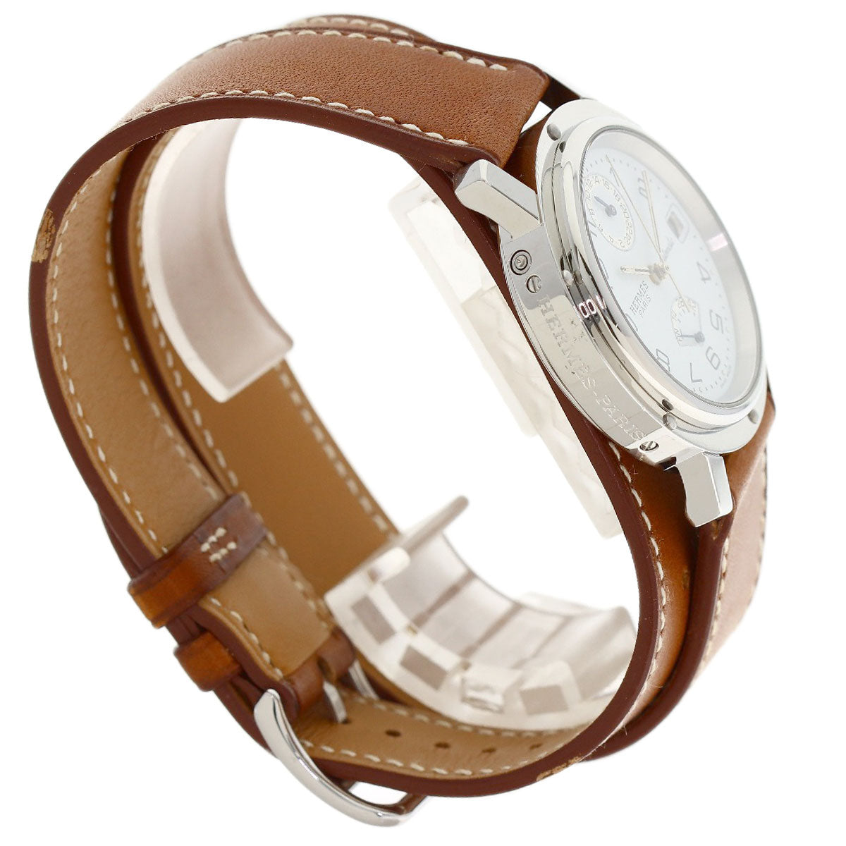 HERMES Clipper Double Tour Power Reserve Watches CL5.710 Stainless Steel/Leather mens