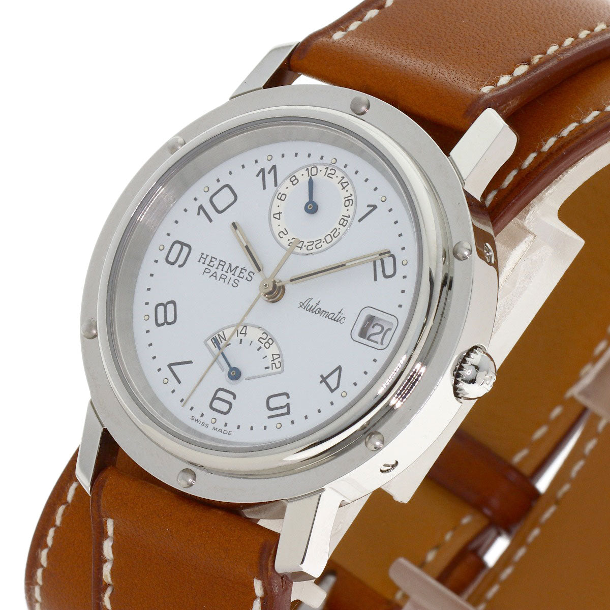 HERMES Clipper Double Tour Power Reserve Watches CL5.710 Stainless Steel/Leather mens