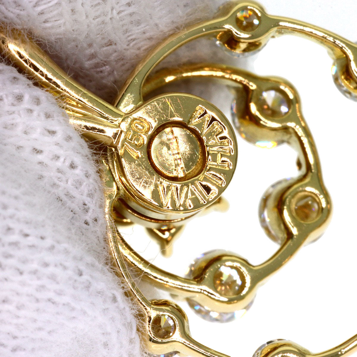 WALTHAM Swing Circle Diamond Pendant top K18 Yellow Gold Ladies [Used]