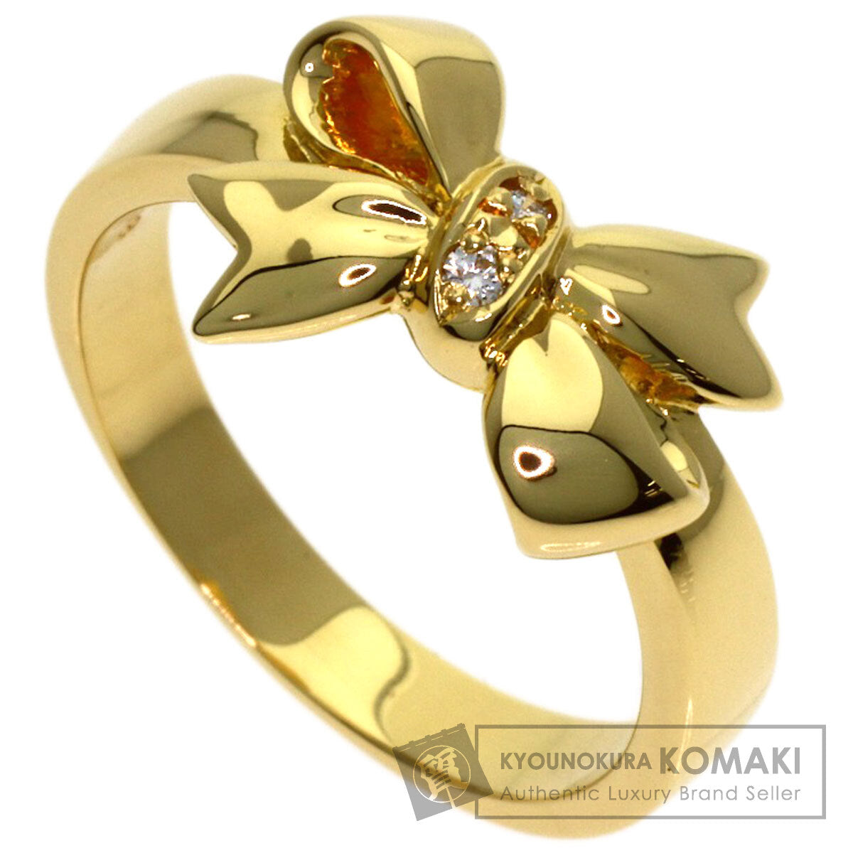 MIKIMOTO Ribbon Diamond Ring K18 Yellow Gold Ladies [Used]