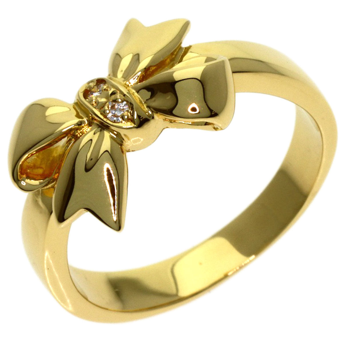 MIKIMOTO Ribbon Diamond Ring K18 Yellow Gold Ladies [Used]