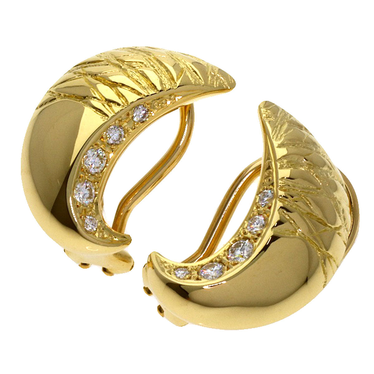 MIKIMOTO Moon Motif Diamond Earring K18 Yellow Gold Ladies [Used]
