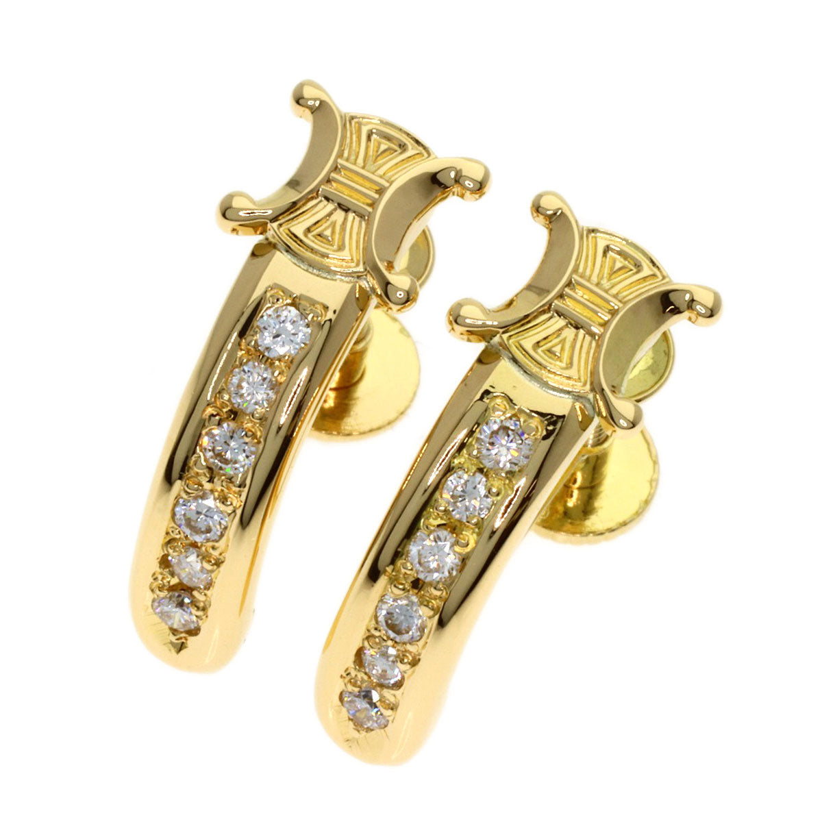 CELINE Macadam Diamond Earring K18 Yellow Gold Ladies [Used]