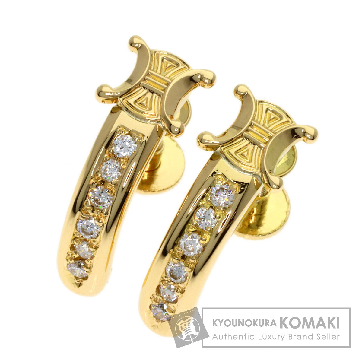 CELINE Macadam Diamond Earring K18 Yellow Gold Ladies [Used]
