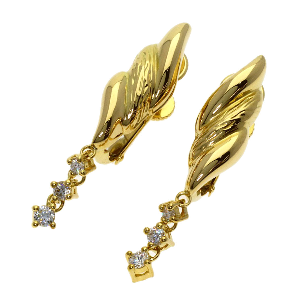 Jeunet Twisted Diamond Earring K18 Yellow Gold Ladies [Used]