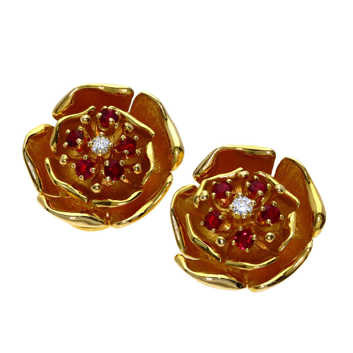 PIAGET Rose Ruby Diamond Earring K18 Yellow Gold Ladies [Used]