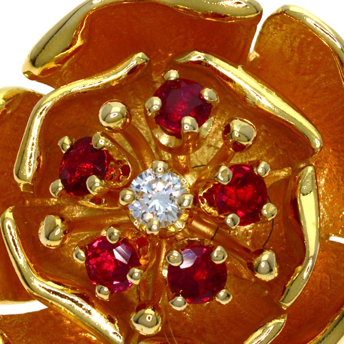 PIAGET Rose Ruby Diamond Earring K18 Yellow Gold Ladies [Used]