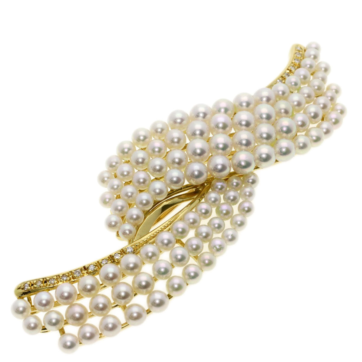 0.13ct Baby Pearl Pearl Diamond Brooch K18 Yellow Gold 17.8g　Ladies