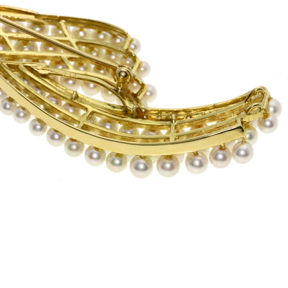 0.13ct Baby Pearl Pearl Diamond Brooch K18 Yellow Gold 17.8g　Ladies
