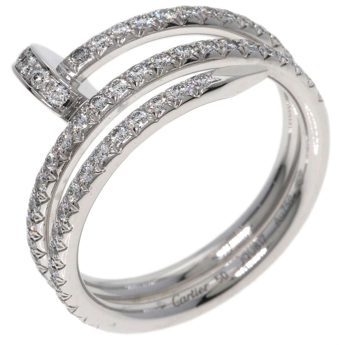 CARTIER Juste un Clou Double Semi-Pavé Diamond #50 Ring K18 White Gold Ladies [Used]