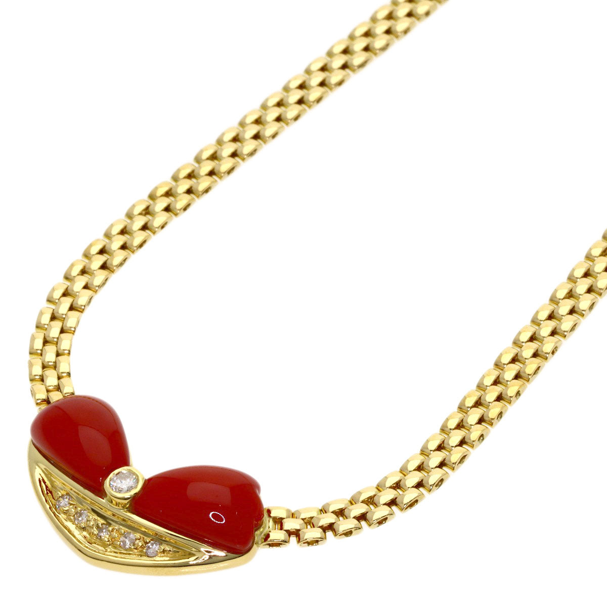 0.14ct Coral Coral Diamond Necklace K18 Yellow Gold 17.4g　Ladies