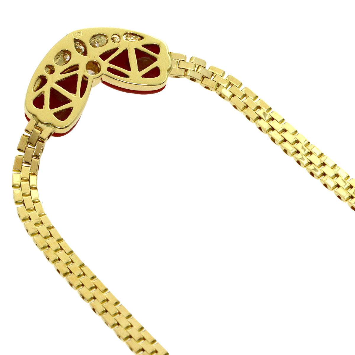 0.14ct Coral Coral Diamond Necklace K18 Yellow Gold 17.4g　Ladies