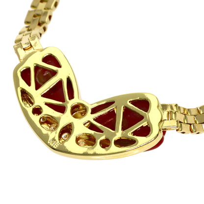 0.14ct Coral Coral Diamond Necklace K18 Yellow Gold 17.4g　Ladies