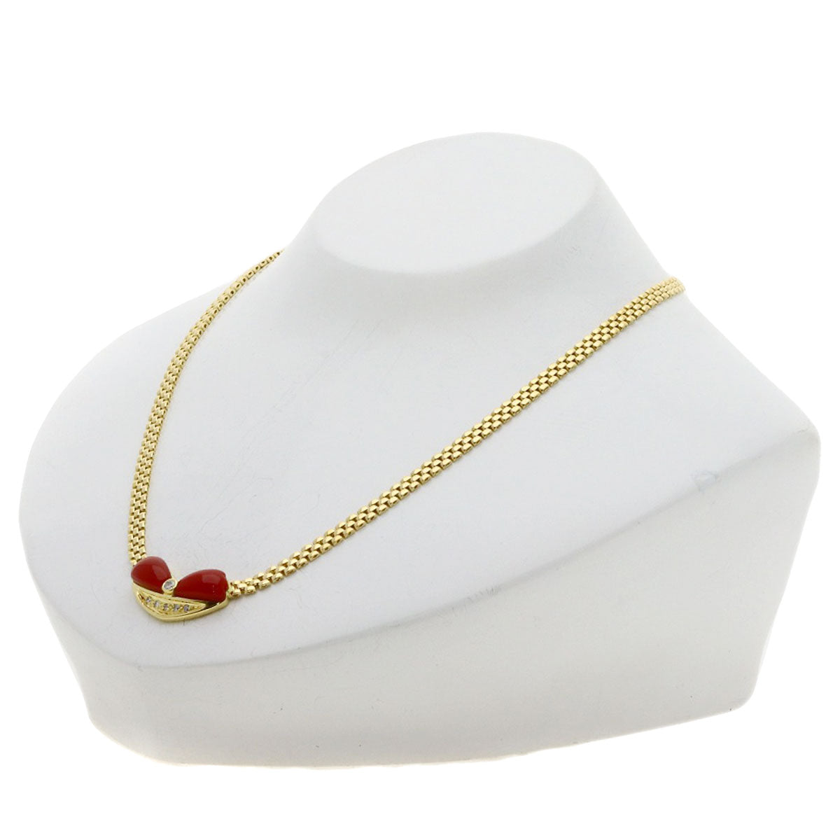 0.14ct Coral Coral Diamond Necklace K18 Yellow Gold 17.4g　Ladies
