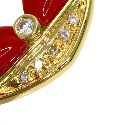 0.14ct Coral Coral Diamond Necklace K18 Yellow Gold 17.4g　Ladies