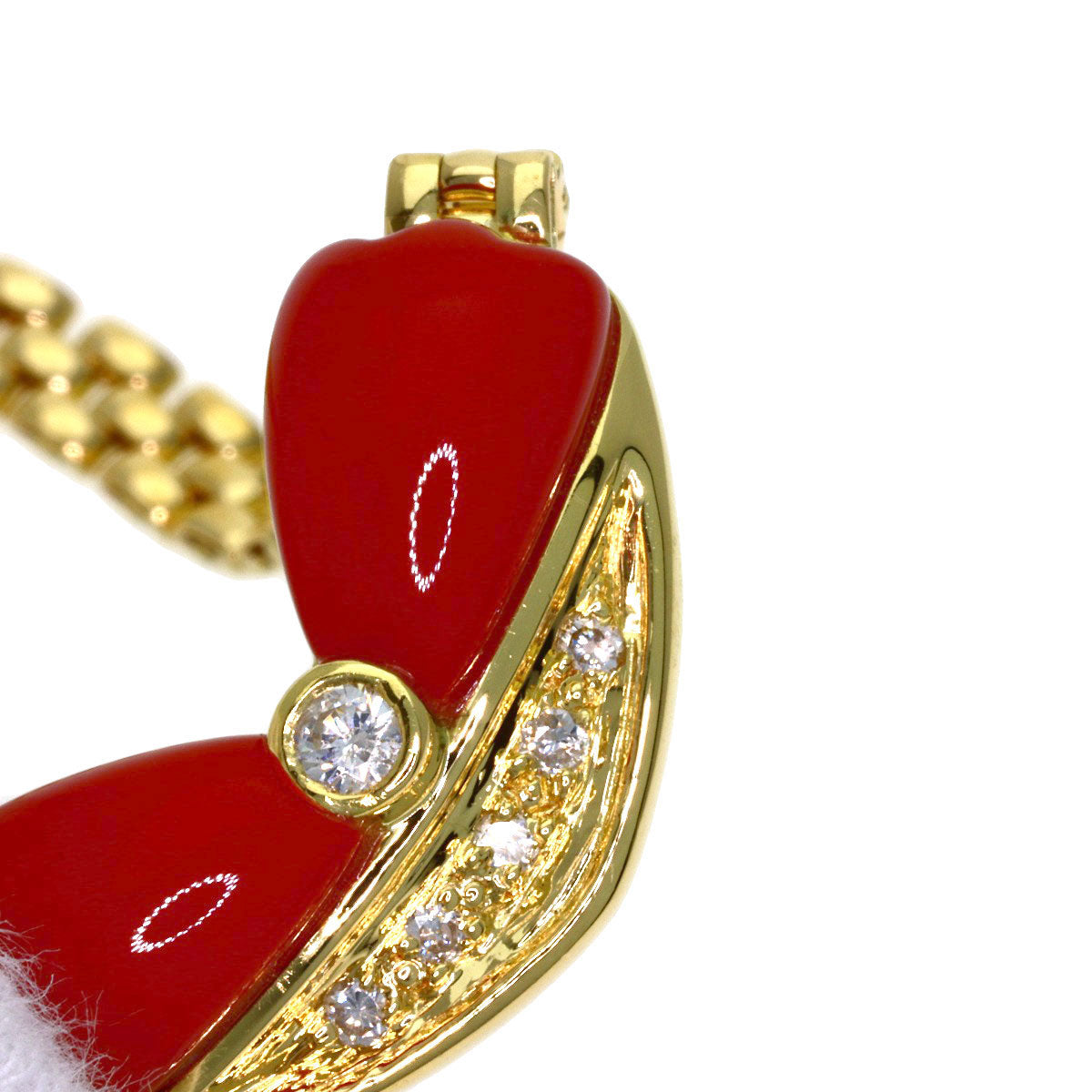 0.14ct Coral Coral Diamond Necklace K18 Yellow Gold 17.4g　Ladies