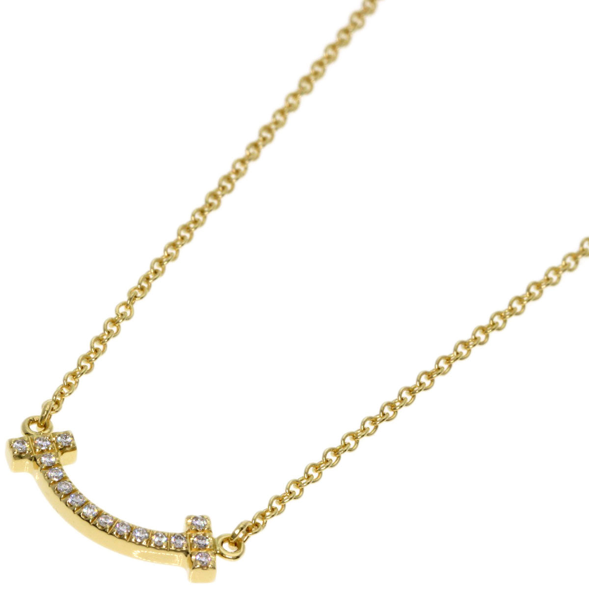 TIFFANY&Co. T Smile Mini Diamond Necklace K18 Yellow Gold Ladies [Used]