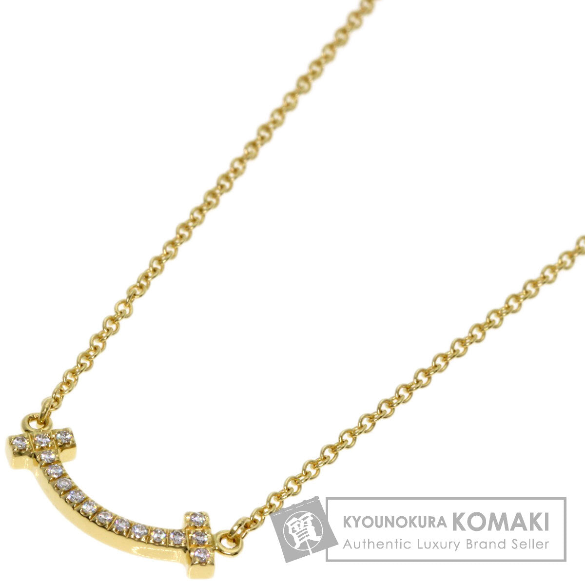 TIFFANY&Co. T Smile Mini Diamond Necklace K18 Yellow Gold Ladies [Used]