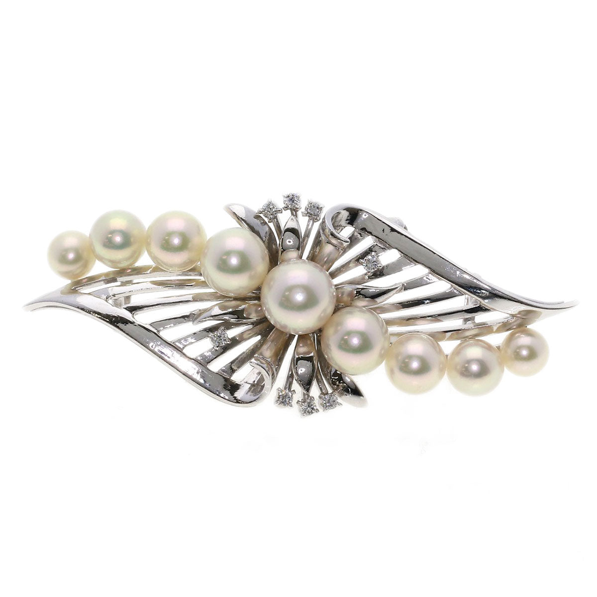 MIKIMOTO Akoya Pearl Diamond 2-Way Brooch/Obi Clip Obi closure K14 White Gold Ladies [Used]