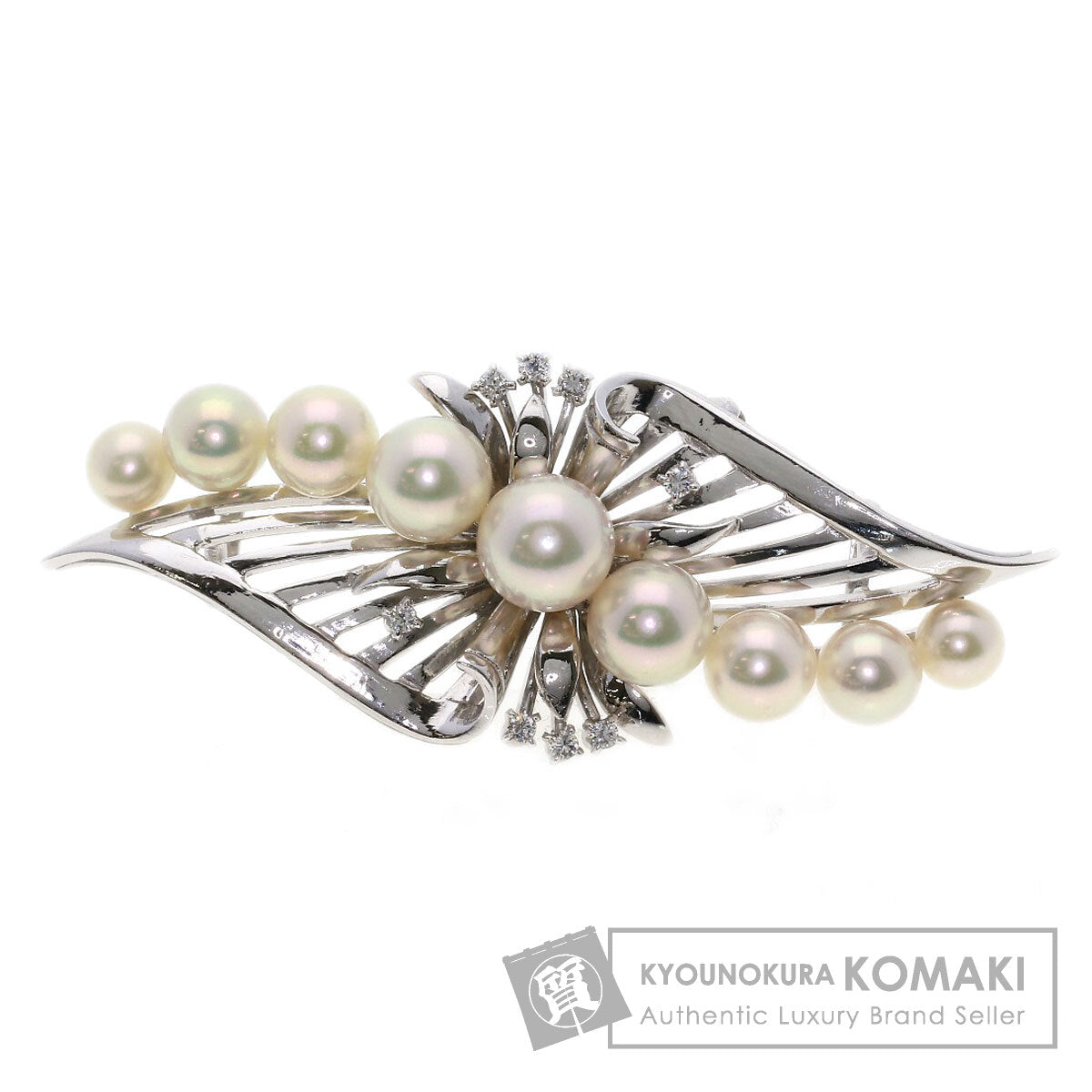 MIKIMOTO Akoya Pearl Diamond 2-Way Brooch/Obi Clip Obi closure K14 White Gold Ladies [Used]