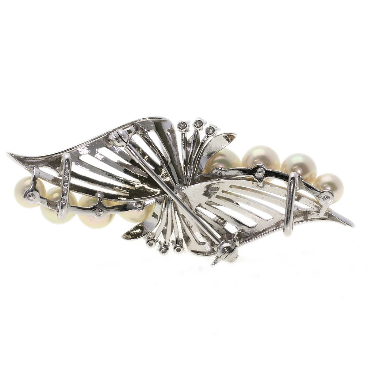 MIKIMOTO Akoya Pearl Diamond 2-Way Brooch/Obi Clip Obi closure K14 White Gold Ladies [Used]