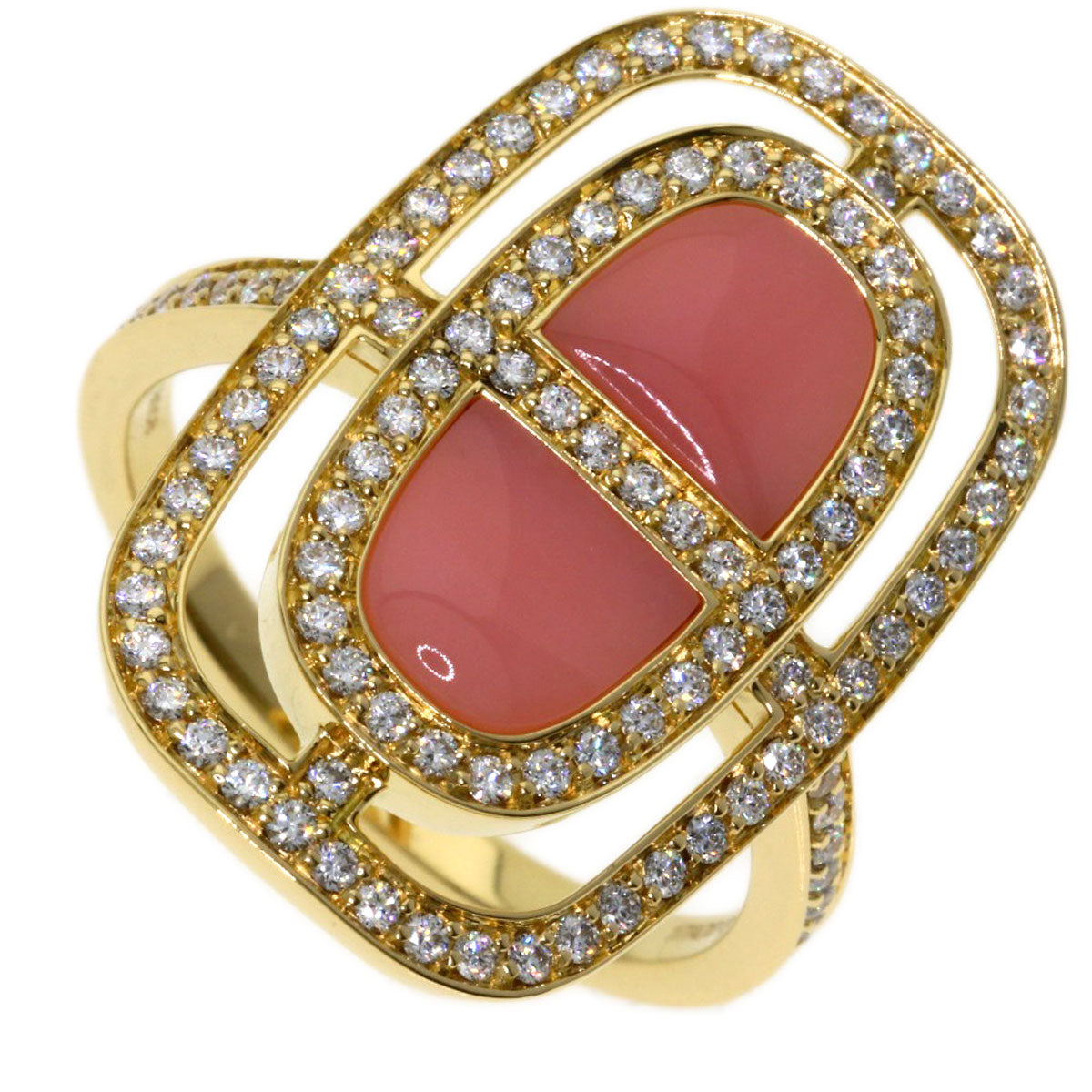 HERMES Shane Dunkle Lumière Diamond Pink Opal Ring K18 Yellow Gold Ladies [Used]