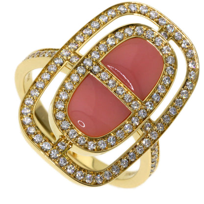 HERMES Shane Dunkle Lumière Diamond Pink Opal Ring K18 Yellow Gold Ladies [Used]