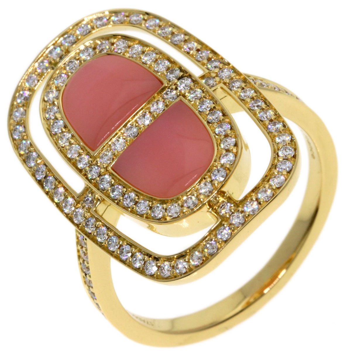 HERMES Shane Dunkle Lumière Diamond Pink Opal Ring K18 Yellow Gold Ladies [Used]