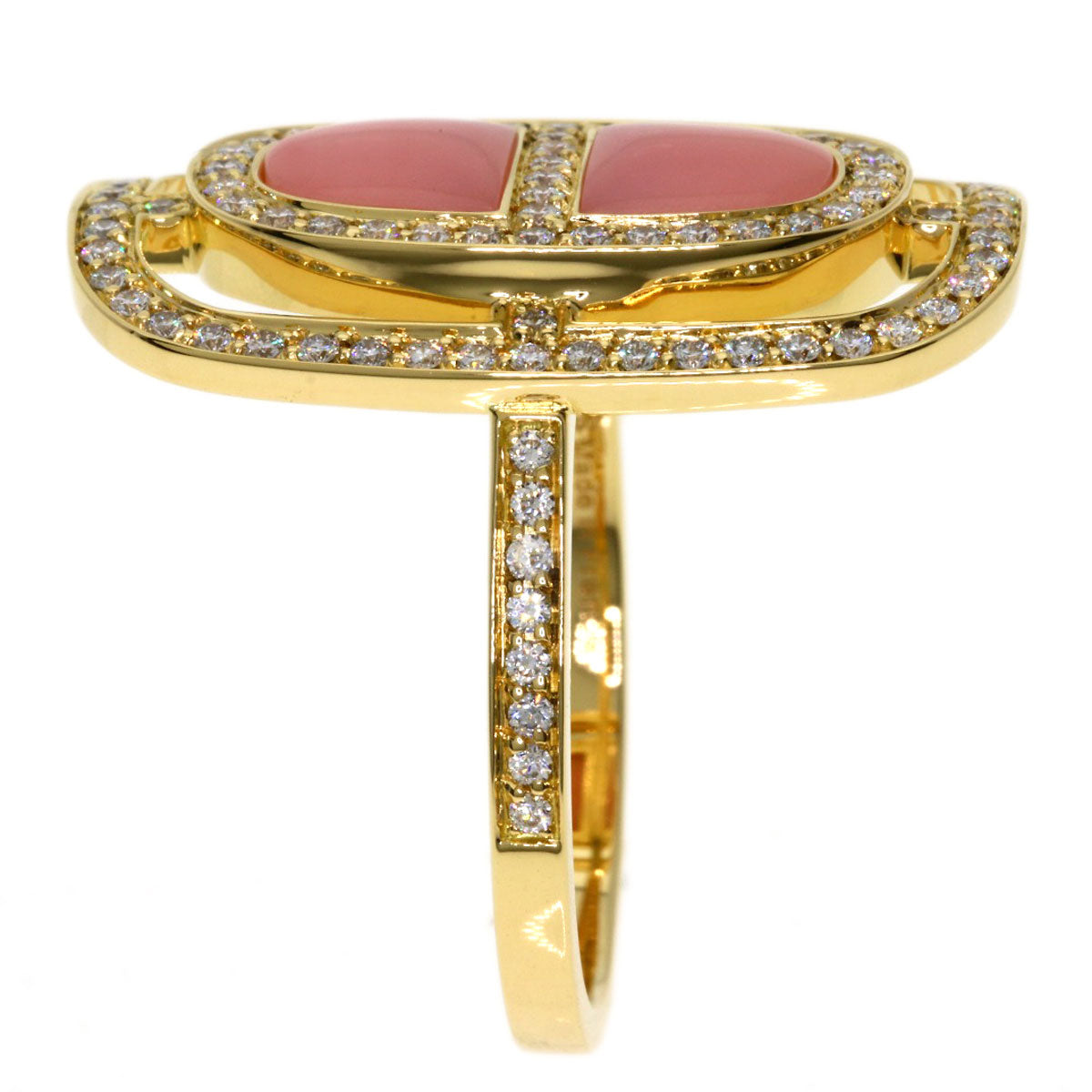 HERMES Shane Dunkle Lumière Diamond Pink Opal Ring K18 Yellow Gold Ladies [Used]