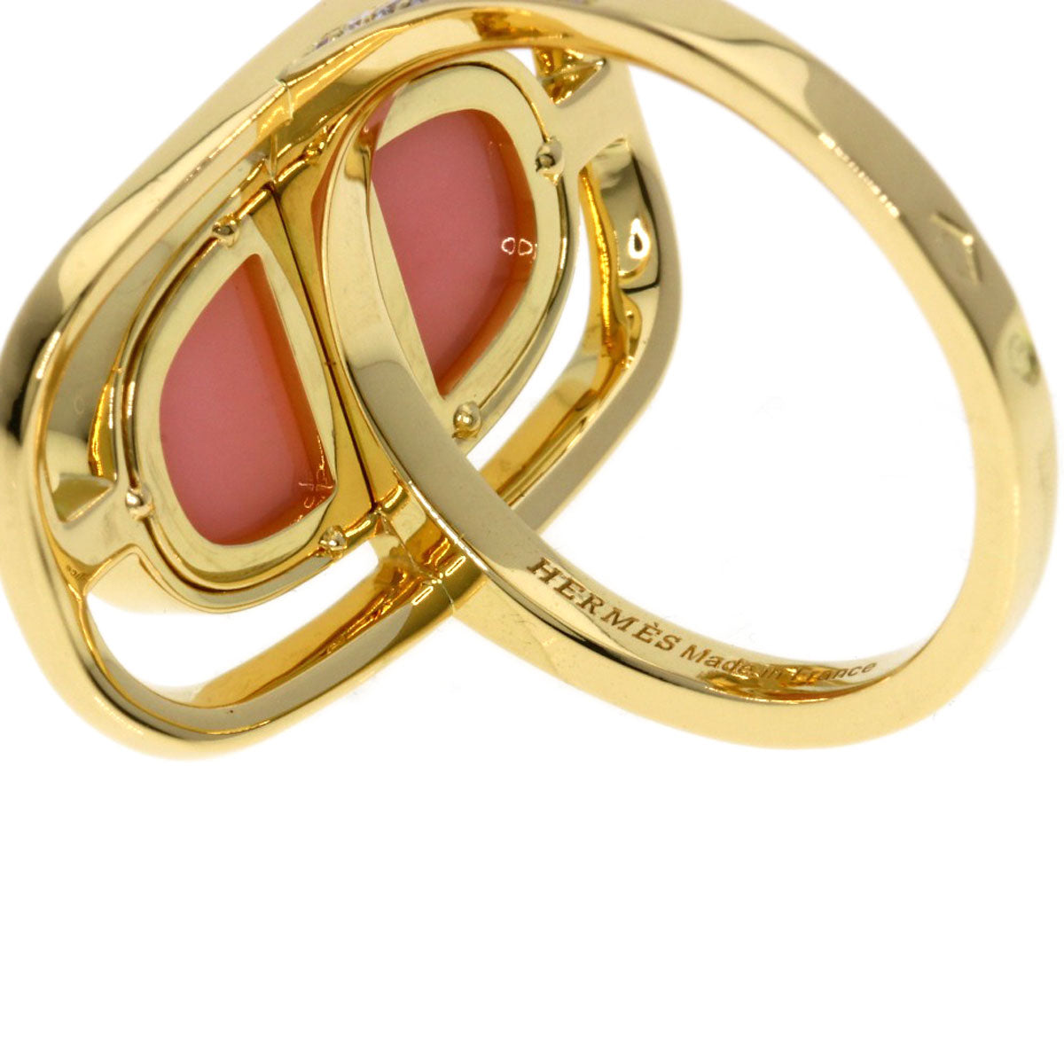 HERMES Shane Dunkle Lumière Diamond Pink Opal Ring K18 Yellow Gold Ladies [Used]
