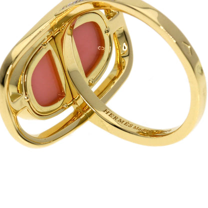 HERMES Shane Dunkle Lumière Diamond Pink Opal Ring K18 Yellow Gold Ladies [Used]