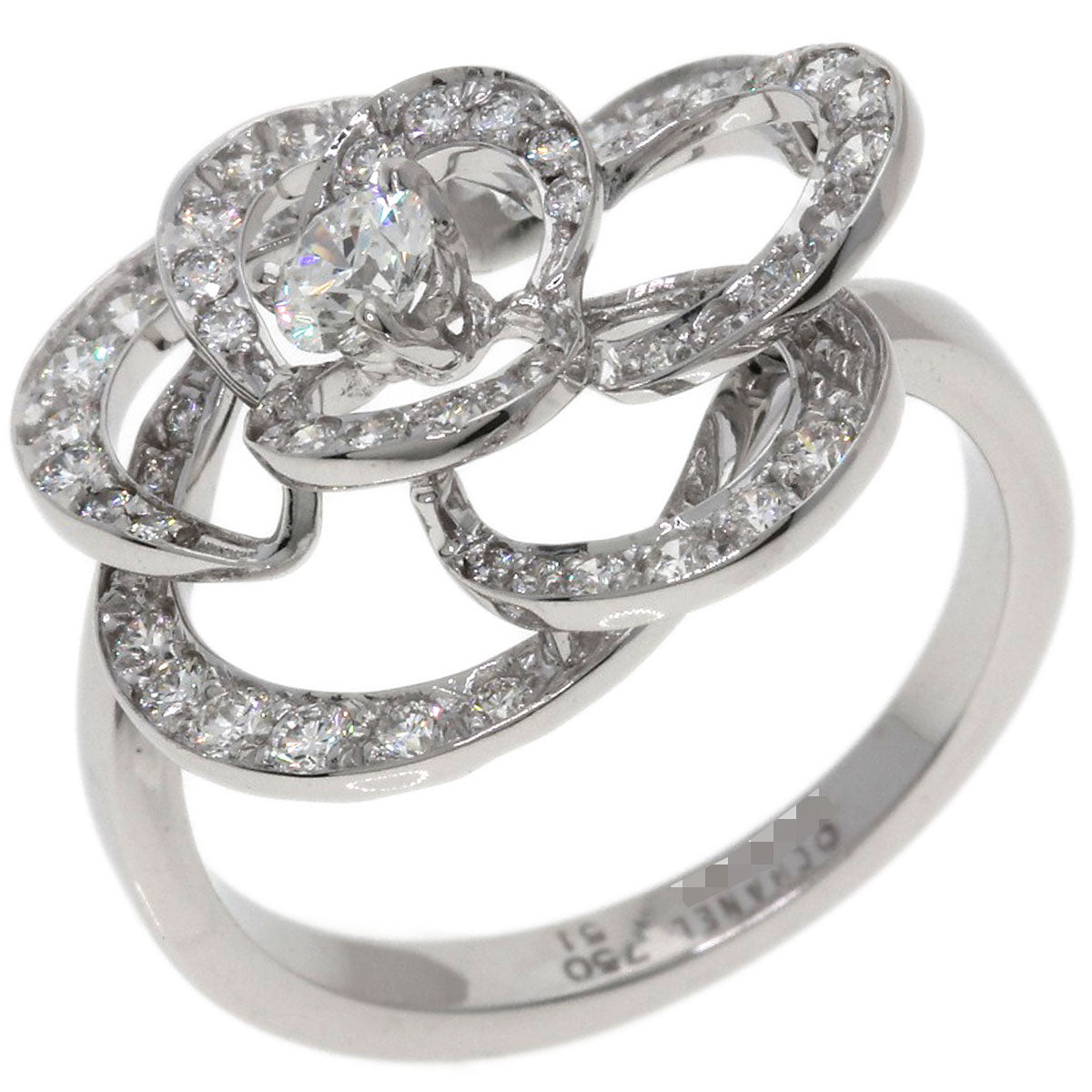 CHANEL Camellia Medium Diamond #51 Ring K18 White Gold Ladies [Used]