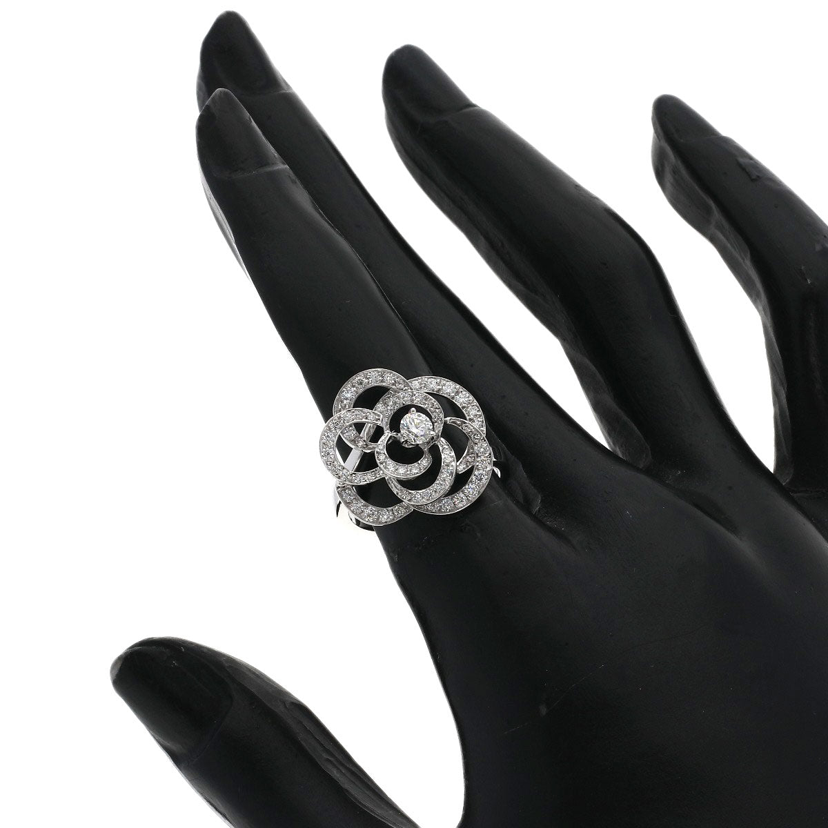 CHANEL Camellia Medium Diamond #51 Ring K18 White Gold Ladies [Used]