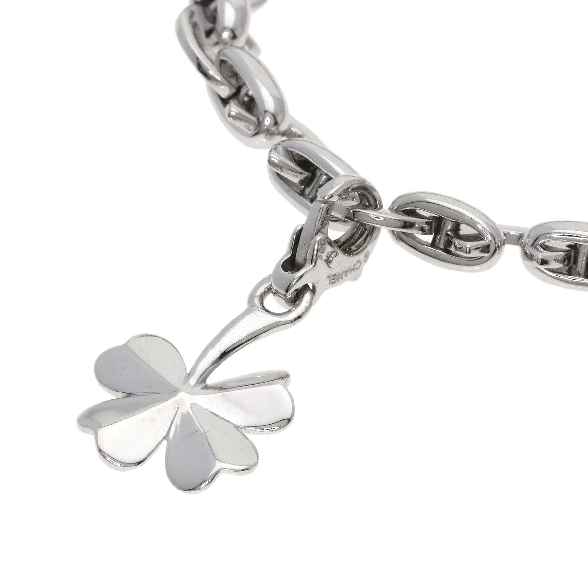CHANEL Coco C Logo Clover Charm Bracelet K18 White Gold Ladies [Used]