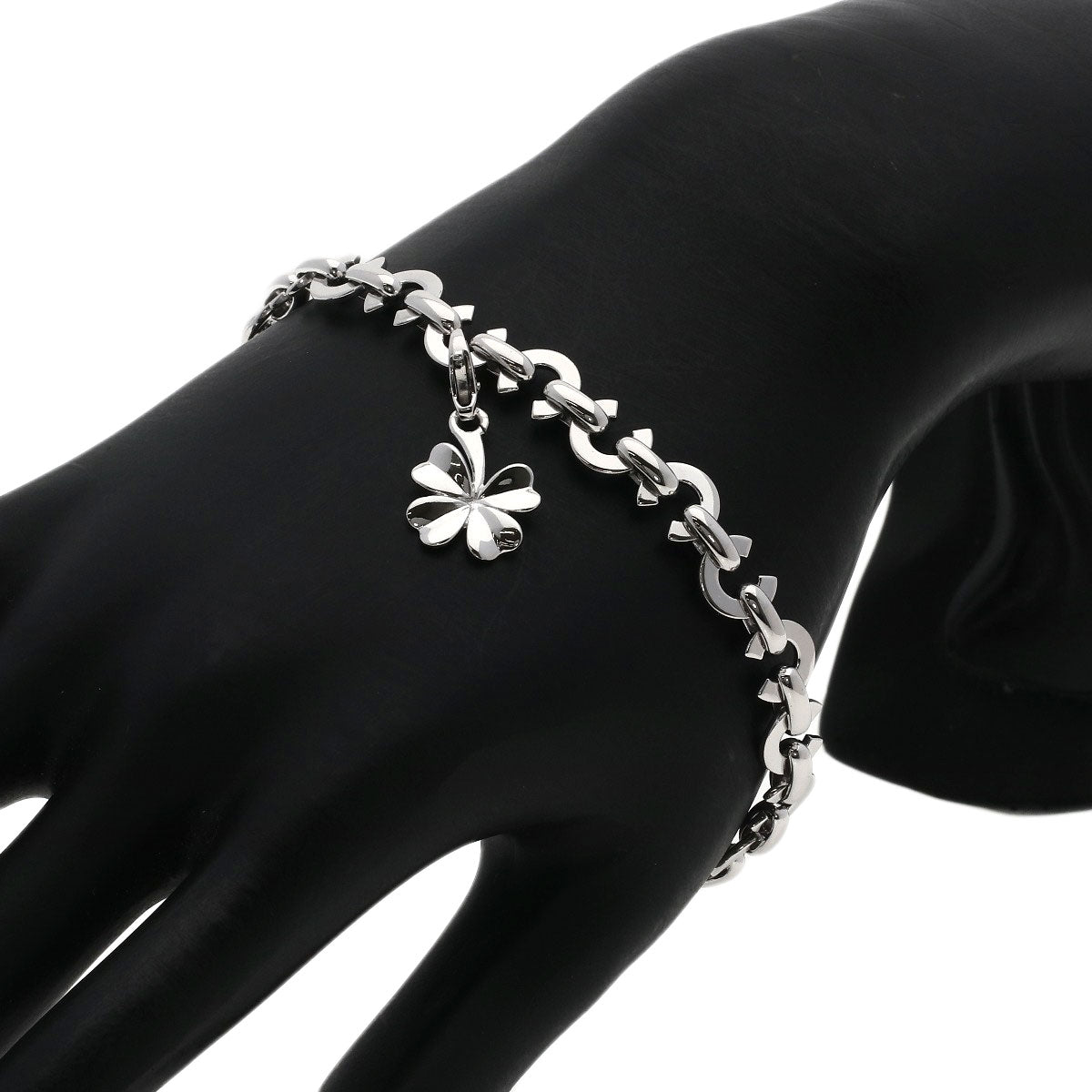 CHANEL Coco C Logo Clover Charm Bracelet K18 White Gold Ladies [Used]