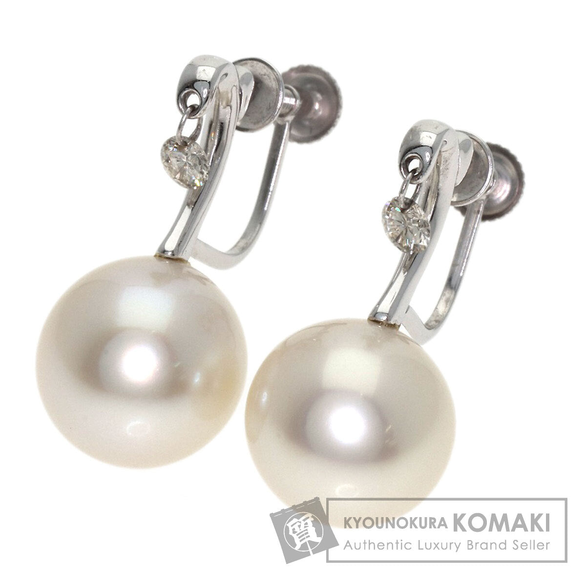 Pearl Pearl Diamond Earring K18 White Gold 5.1g　Ladies