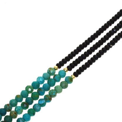 Black Spinel Turquoise Triple Strand Necklace Metal 20.2g　Ladies