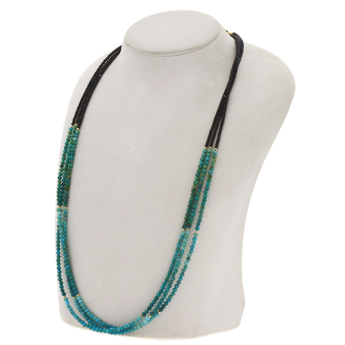 Black Spinel Turquoise Triple Strand Necklace Metal 20.2g　Ladies