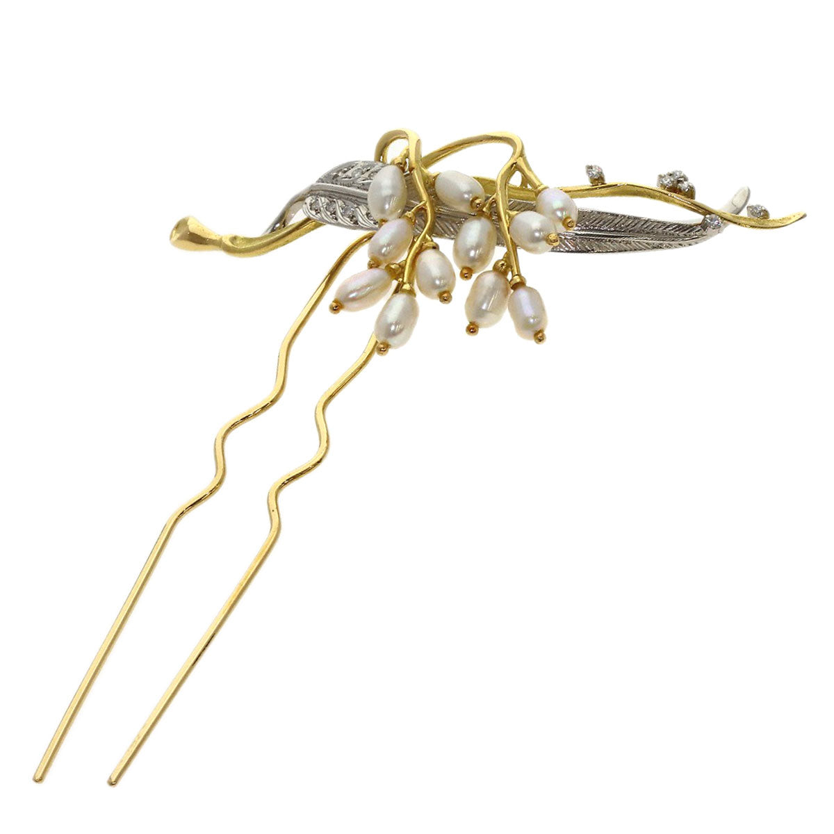 Pearl Pearl Diamond Japanese hairpin K18 Yellow Gold PT900 15.5g　Ladies
