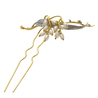 Pearl Pearl Diamond Japanese hairpin K18 Yellow Gold PT900 15.5g　Ladies