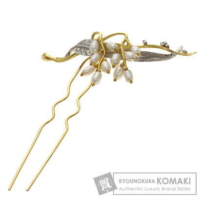 Pearl Pearl Diamond Japanese hairpin K18 Yellow Gold PT900 15.5g　Ladies