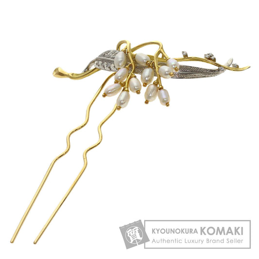 Pearl Pearl Diamond Japanese hairpin K18 Yellow Gold PT900 15.5g　Ladies