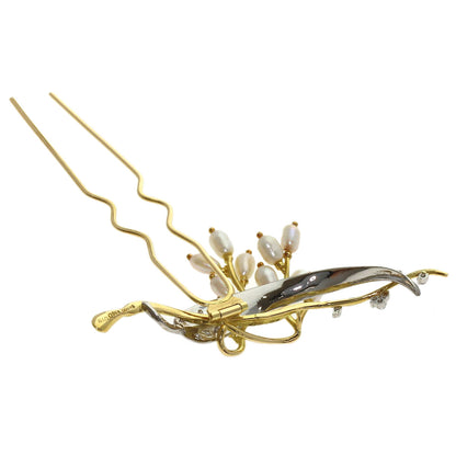 Pearl Pearl Diamond Japanese hairpin K18 Yellow Gold PT900 15.5g　Ladies