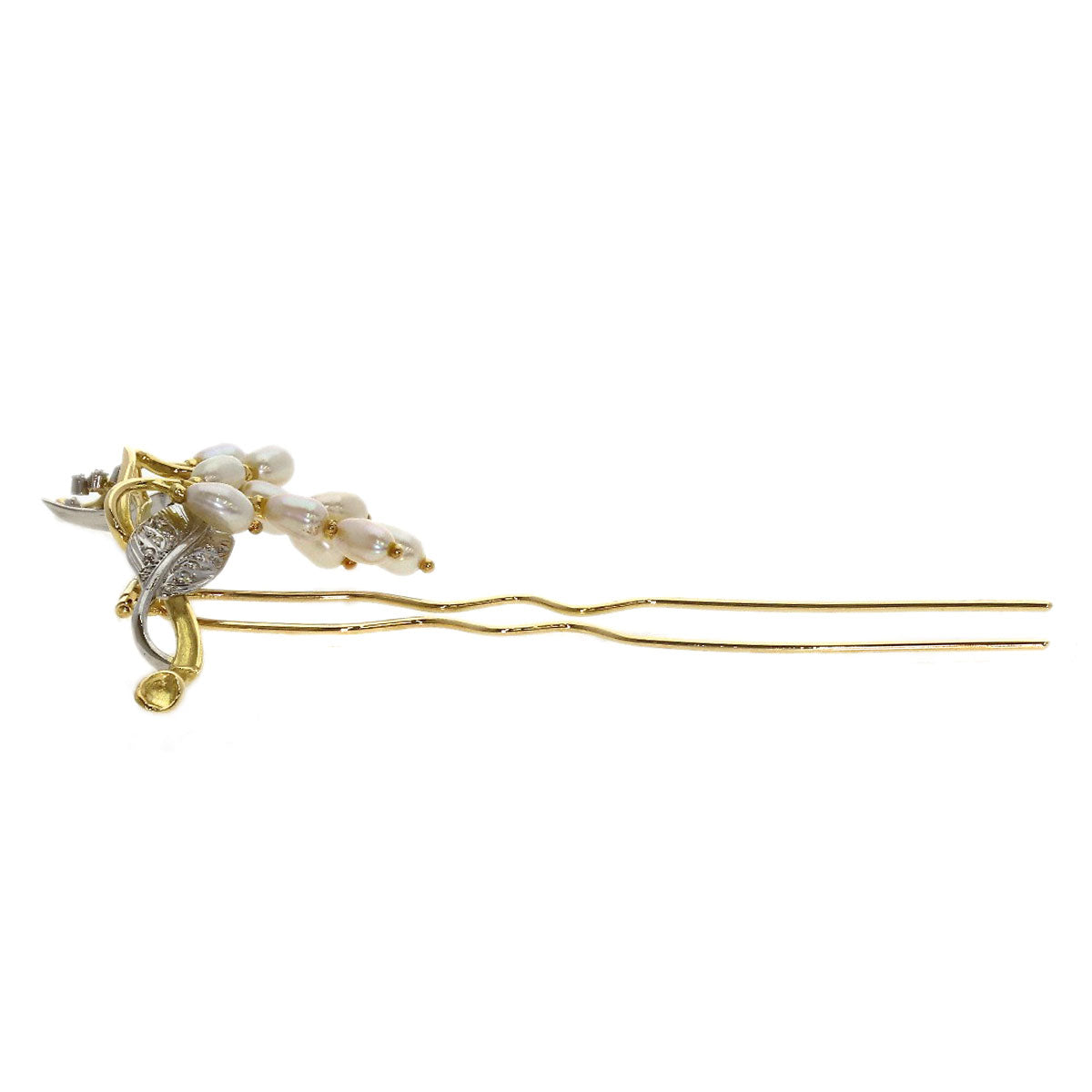 Pearl Pearl Diamond Japanese hairpin K18 Yellow Gold PT900 15.5g　Ladies